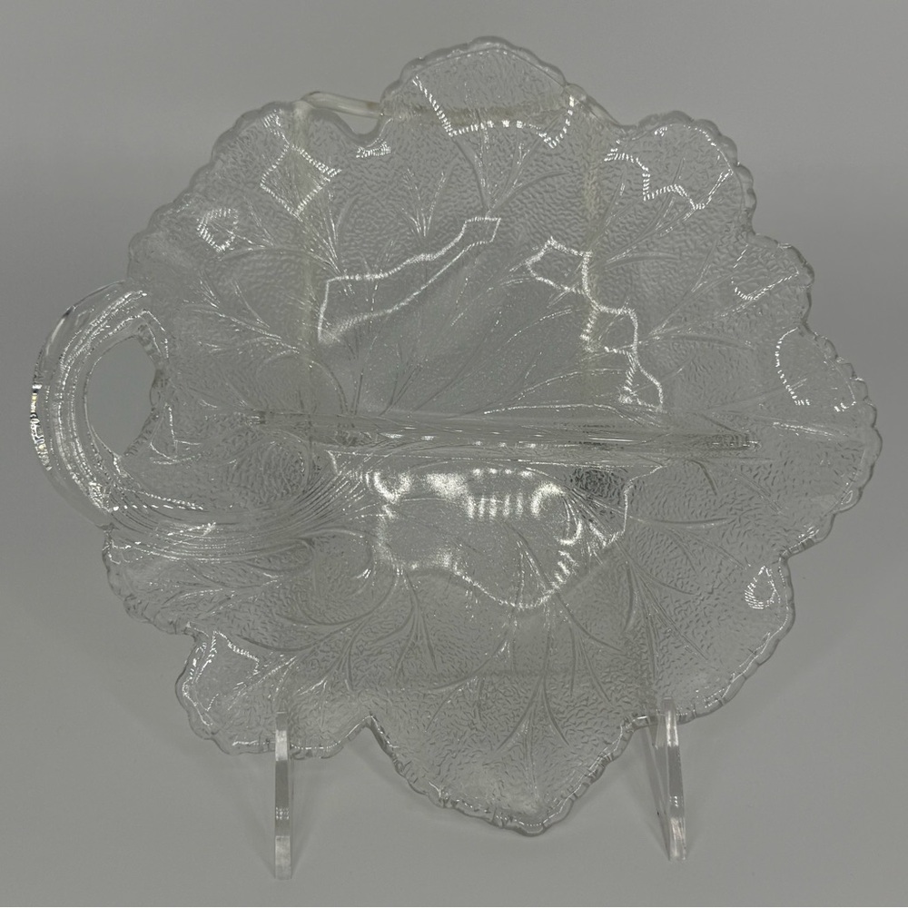 Vintage Indiana Glass, Pebble Leaf-Shaped Clear Glass Relish Dish - Picture 5 of 6
